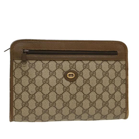 GUCCI GG Canvas Clutch Bag PVC Leather Beige Auth yk7935B - Picture 1 of 16